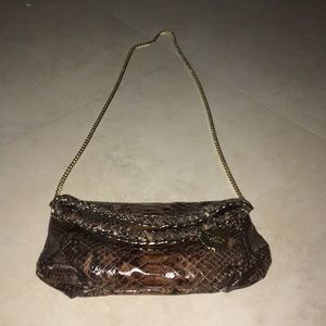 Henri Bendel brown snakeskin clutch